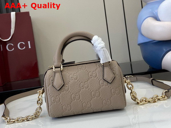 Gucci GG Emblem Super Mini Top Handle Bag in Taupe GG Embossed Grainy Leather 815256 Replica