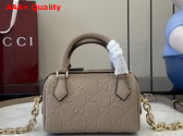 Gucci GG Emblem Super Mini Top Handle Bag in Taupe GG Embossed Grainy Leather 815256 Replica