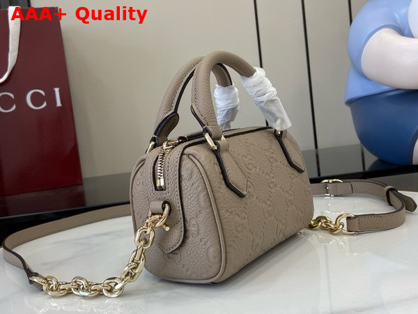 Gucci GG Emblem Super Mini Top Handle Bag in Taupe GG Embossed Grainy Leather 815256 Replica