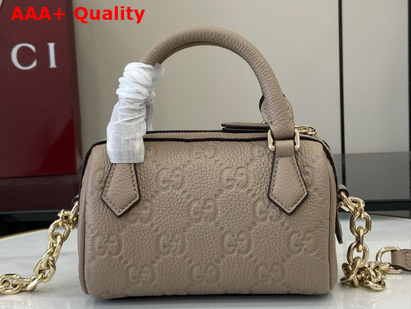 Gucci GG Emblem Super Mini Top Handle Bag in Taupe GG Embossed Grainy Leather 815256 Replica