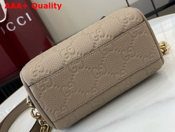 Gucci GG Emblem Super Mini Top Handle Bag in Taupe GG Embossed Grainy Leather 815256 Replica