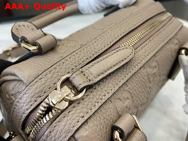 Gucci GG Emblem Super Mini Top Handle Bag in Taupe GG Embossed Grainy Leather 815256 Replica