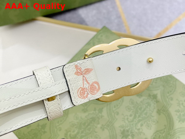 Gucci GG Marmont Belt in Beige Leather with Strawberry Print Replica