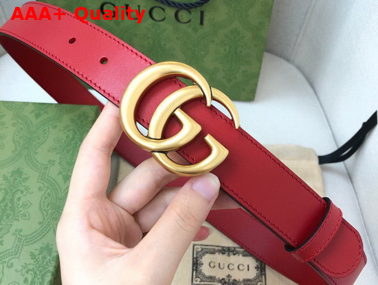 Gucci GG Marmont Belt with Shiny Buckle Red Leather 414516 Replica