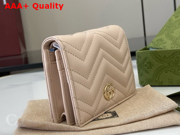 Gucci GG Marmont Card Case Wallet in Light Pink Matelasse Chevron Leather 466492 Replica