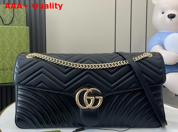 Gucci GG Marmont Large Shoulder Bag in Black Matelasse Chevron Leather 788371 Replica