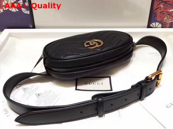 Gucci GG Marmont Matelass Leather Belt Bag in Black Chevron Leather Replica