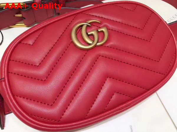 Gucci GG Marmont Matelass Leather Belt Bag in Hibiscus Red Chevron Leather Replica