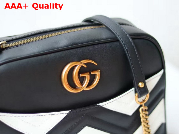 Gucci GG Marmont Matelass Shoulder Bag Black and White Matelasse Chevron Leather Replica
