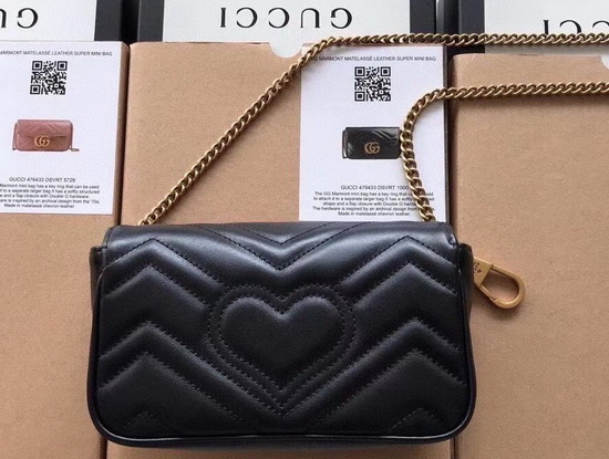 Gucci GG Marmont Matelasse Leather Super Mini Bag in Black Chevron Leather 476433 Replica
