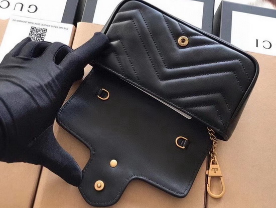 Gucci GG Marmont Matelasse Leather Super Mini Bag in Black Chevron Leather 476433 Replica