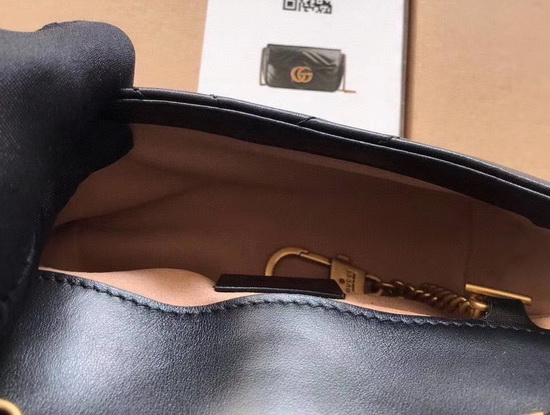 Gucci GG Marmont Matelasse Leather Super Mini Bag in Black Chevron Leather 476433 Replica