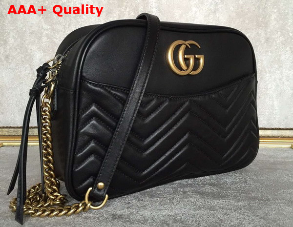 Gucci GG Marmont Matelasse Shoulder Bag in Black Matelasse Chevron Leather Replica