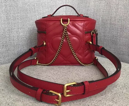 Gucci GG Marmont Mini Backpack in Hibiscus Red Matelasse Chevron Leather with a Heart on The Back 598594