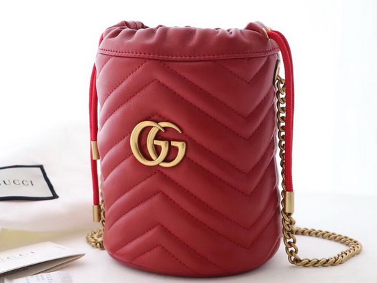 Gucci GG Marmont Mini Bucket Bag Hibiscus Red Leather 575163
