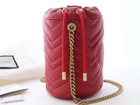 Gucci GG Marmont Mini Bucket Bag Hibiscus Red Leather 575163