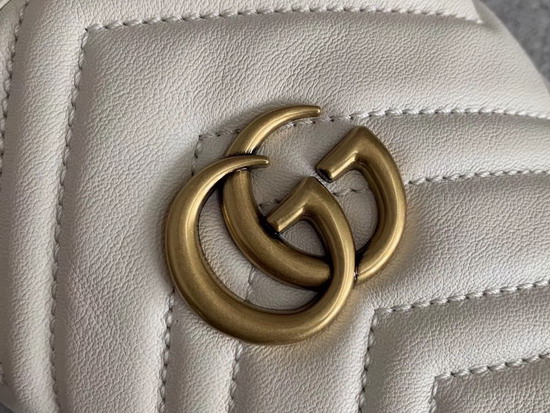 Gucci GG Marmont Mini Bucket Bag in White Matelasse Chevron Leather with a Heart on The Back 575163
