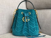 Gucci GG Marmont Quilted Velvet Bucket Bag in Petrol Blue