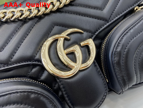 Gucci GG Marmont Small Multi Pocket Bag in Black Matelasse Chevron Leather 795228 Replica
