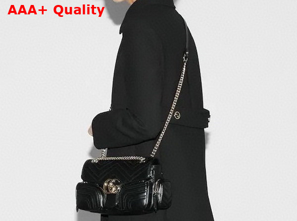Gucci GG Marmont Small Multi Pocket Bag in Black Matelasse Chevron Leather 795228 Replica