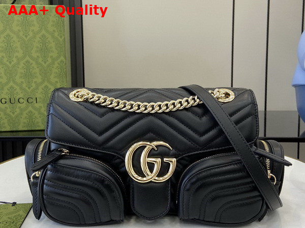 Gucci GG Marmont Small Multi Pocket Bag in Black Matelasse Chevron Leather 795228 Replica