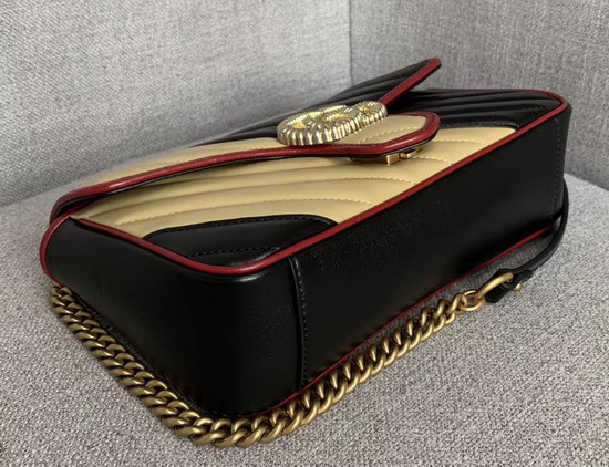 Gucci GG Marmont Small Shoulder Bag Beige and Black Leather 443497