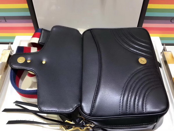 Gucci GG Marmont Small Shoulder Bag in Black Matelasse Chevron Leather with a Heart