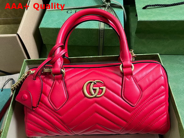 Gucci GG Marmont Small Top Handle Bag in Red Matelasse Chevron Leather 746319 Replica