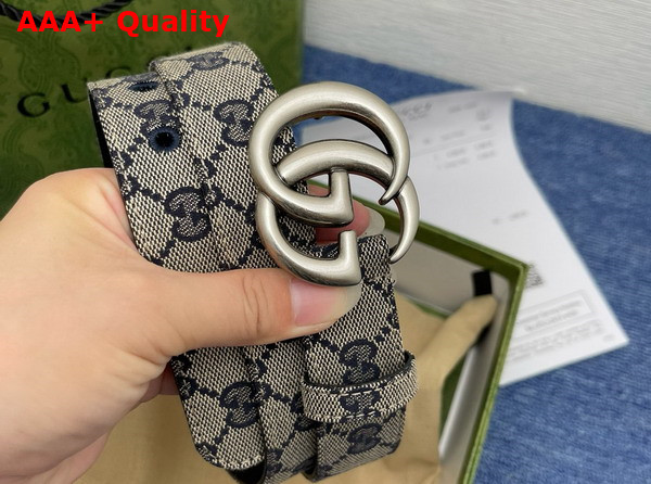 Gucci GG Marmont Thin Belt Beige and Blue Original GG Canvas 625839 Replica