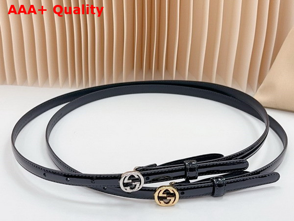 Gucci GG Marmont Thin Belt in Black Patent Leather 793124 Replica