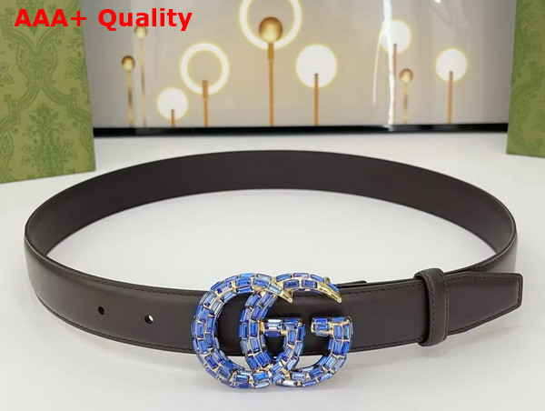 Gucci GG Marmont Thin Belt with Crystals in Chocolate Leather 772651 Replica