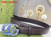 Gucci GG Marmont Thin Belt with Crystals in Chocolate Leather 772651 Replica
