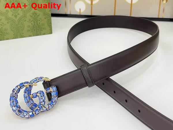 Gucci GG Marmont Thin Belt with Crystals in Chocolate Leather 772651 Replica