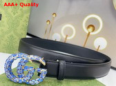 Gucci GG Marmont Thin Belt with Crystals in Dark Blue Leather 772651 Replica