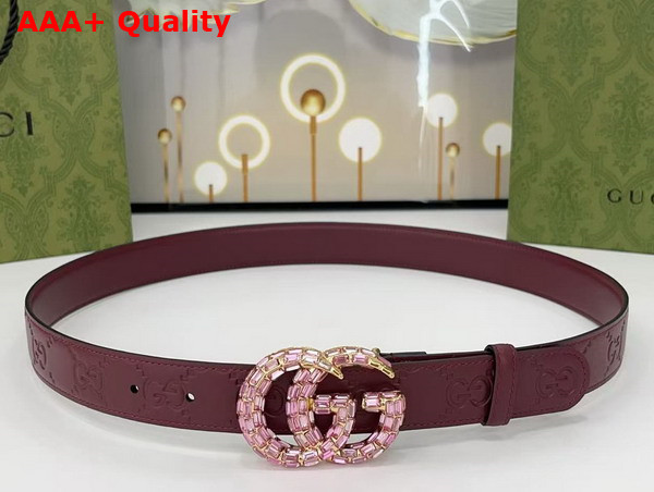 Gucci GG Marmont Thin Belt with Crystals in Gucci Rosso Ancora Red GG Leather 772651 Replica