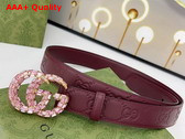 Gucci GG Marmont Thin Belt with Crystals in Gucci Rosso Ancora Red GG Leather 772651 Replica