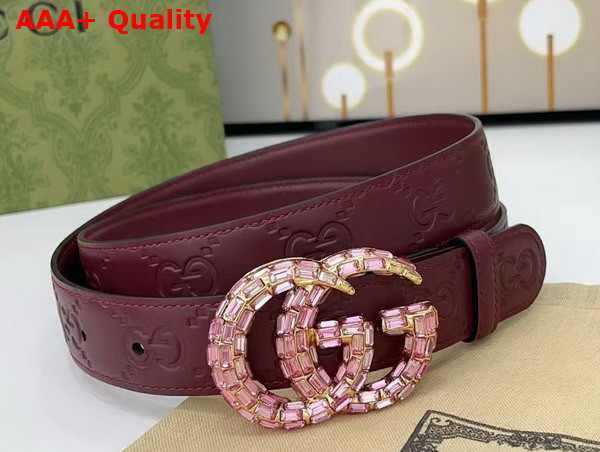 Gucci GG Marmont Thin Belt with Crystals in Gucci Rosso Ancora Red GG Leather 772651 Replica