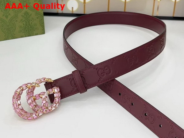 Gucci GG Marmont Thin Belt with Crystals in Gucci Rosso Ancora Red GG Leather 772651 Replica