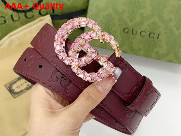 Gucci GG Marmont Thin Belt with Crystals in Gucci Rosso Ancora Red GG Leather 772651 Replica