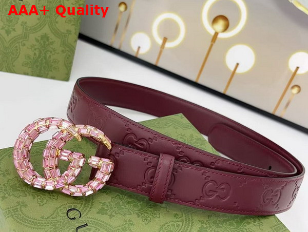 Gucci GG Marmont Thin Belt with Crystals in Gucci Rosso Ancora Red GG Leather 772651 Replica
