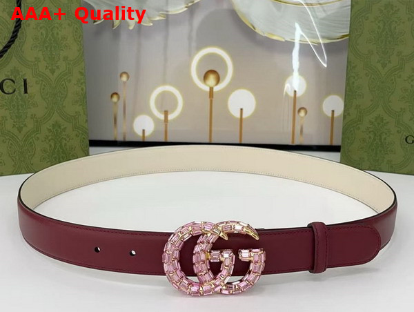 Gucci GG Marmont Thin Belt with Crystals in Gucci Rosso Ancora Red Leather 772651 Replica