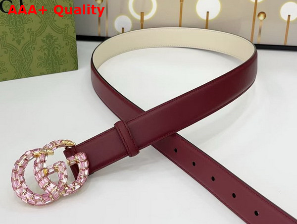 Gucci GG Marmont Thin Belt with Crystals in Gucci Rosso Ancora Red Leather 772651 Replica