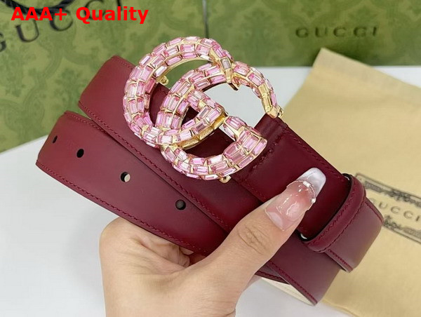 Gucci GG Marmont Thin Belt with Crystals in Gucci Rosso Ancora Red Leather 772651 Replica