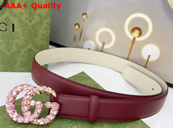 Gucci GG Marmont Thin Belt with Crystals in Gucci Rosso Ancora Red Leather 772651 Replica