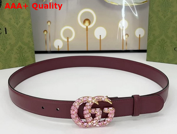 Gucci GG Marmont Thin Belt with Crystals in Rosso Ancora Red Leather 772651 Replica
