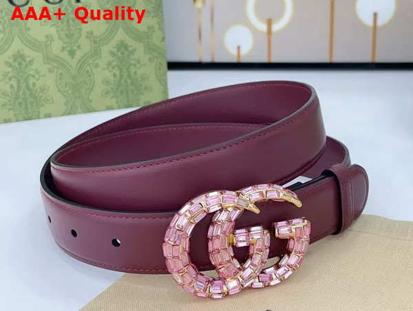 Gucci GG Marmont Thin Belt with Crystals in Rosso Ancora Red Leather 772651 Replica