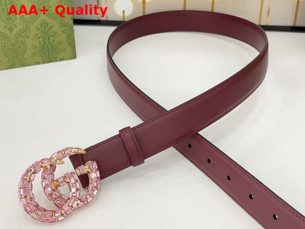 Gucci GG Marmont Thin Belt with Crystals in Rosso Ancora Red Leather 772651 Replica