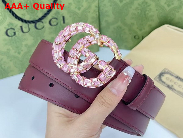 Gucci GG Marmont Thin Belt with Crystals in Rosso Ancora Red Leather 772651 Replica