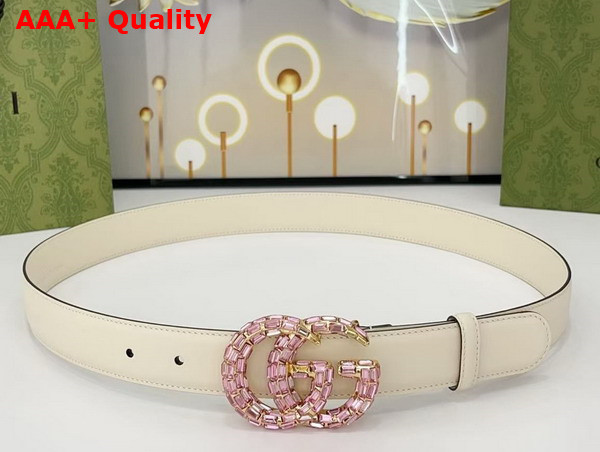 Gucci GG Marmont Thin Belt with Crystals in White Leather 772651 Replica