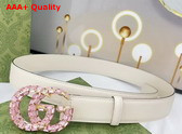Gucci GG Marmont Thin Belt with Crystals in White Leather 772651 Replica